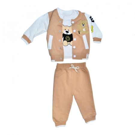 Compleuri baieti maneca lunga - Compleu 3 piese pantaloni, bluza si jacheta pentru baieti Mini Junior SETMJ-25, Bej