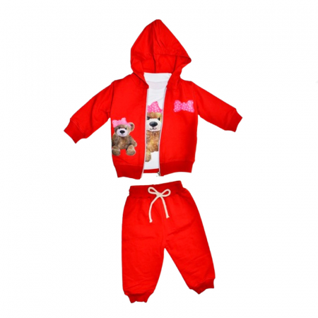 Compleuri  fete maneca lunga - Compleu 3 piese pantaloni, bluza si jacheta pentru fete Mini Junior SETMJ-26, Rosu
