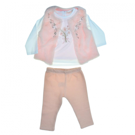 Compleuri  fete maneca lunga - Compleu 3 piese pantaloni, bluza si vesta, pentru fete, Mini Junior CMP1021C2-74, Coral