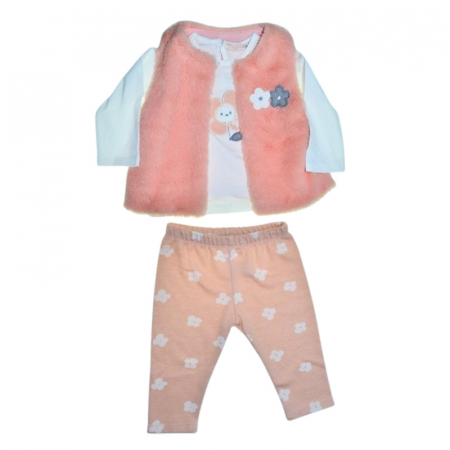 Compleuri  fete maneca lunga - Compleu 3 piese pantaloni, bluza si vesta, pentru fete, Mini Junior CMP1021C3, Coral