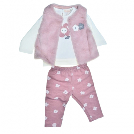Compleuri  fete maneca lunga - Compleu 3 piese pantaloni, bluza si vesta, pentru fete, Mini Junior CMP1021R2, Roz