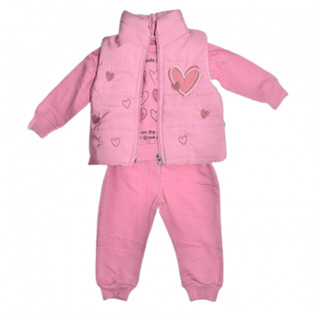 Compleuri  fete maneca lunga - Compleu 3 piese pantaloni, bluza si vesta, pentru fete, Mini Junior CMP2021R, Roz