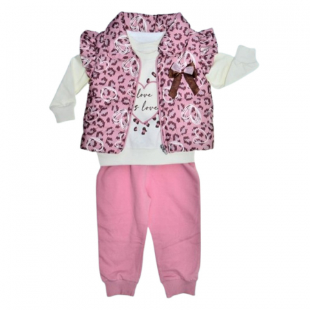 Compleuri  fete maneca lunga - Compleu 3 piese pantaloni, bluza si vesta, pentru fete, Mini Junior CMP2084R, Roz
