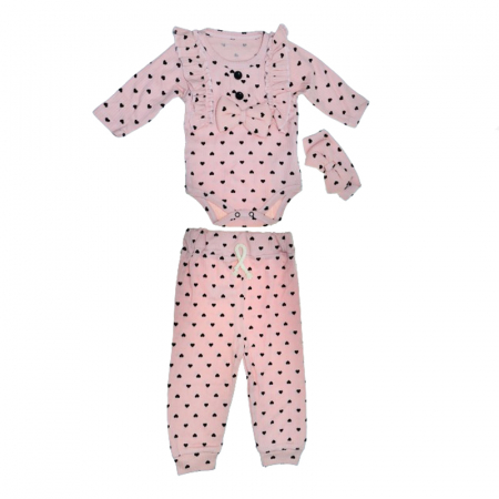 Compleuri  fete maneca lunga - Compleu 3 piese pantaloni, body si bentita pentru fete Mini Junior COMP-MJ10, Roz