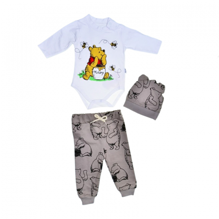 Compleuri baieti maneca lunga - Compleu 3 piese pantaloni, body si caciula pentru copii Mini Junior SETMJ-20, Multicolor