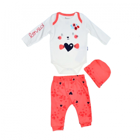 Compleuri  fete maneca lunga - Compleu 3 piese pantaloni, body si caciula pentru fete Mini Junior SETMJ-17, Rosu