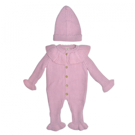 Compleuri  fete maneca lunga - Compleu din 2 piese, salopeta si caciula, pentru fete, Mini Junior 4140R, Roz