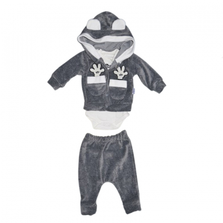 Compleuri baieti maneca lunga - Compleu 3 piese pantaloni, body si jacheta pentru baieti Mini Junior CMP-1197, Gri