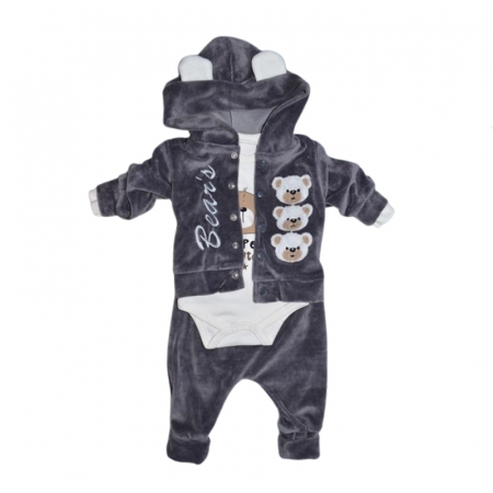 Compleuri baieti maneca lunga - Compleu 3 piese pantaloni, body si jacheta pentru baieti Mini Junior CMP-MJ5, Gri