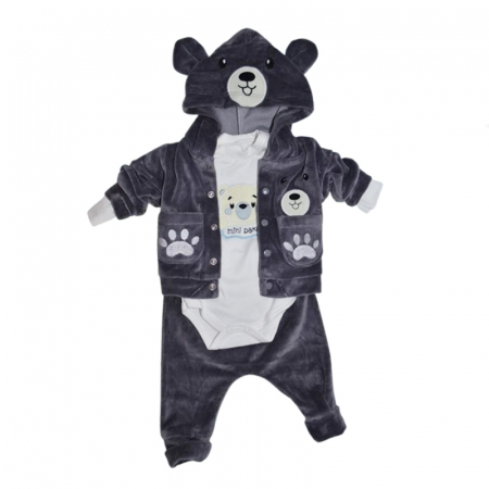 Compleuri baieti maneca lunga - Compleu 3 piese pantaloni, body si jacheta pentru baieti Mini Junior CMP-MJ7, Gri