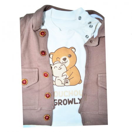 Compleu 3 piese pantaloni, body si jacheta pentru baieti Mini Junior COMP-MJ9, Maro [2]