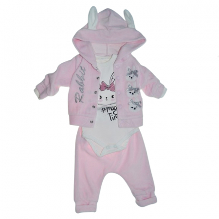 Compleuri  fete maneca lunga - Compleu 3 piese pantaloni, body si jacheta pentru fete Mini Junior CMP-MJ9, Roz