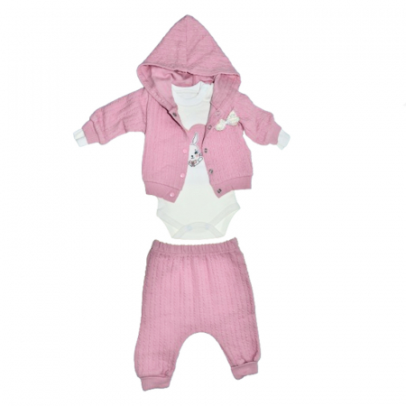 Compleuri  fete maneca lunga - Compleu 3 piese pantaloni, body si jacheta pentru fete Mini Junior COMP-MJ30, Roz