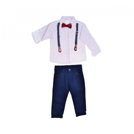 Compleuri baieti maneca lunga - Compleu 3 piese pantaloni, camasa si papion pentru baieti Mini Junior COMP-13041, Bleumarin