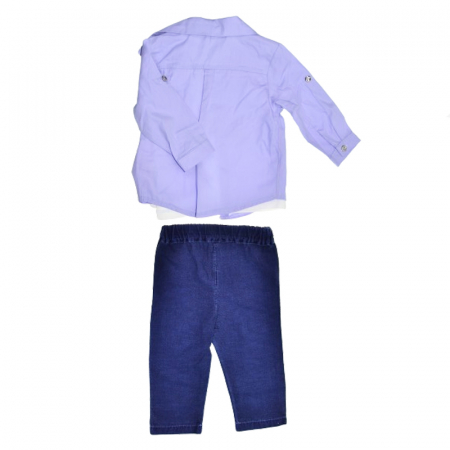 Compleu 3 piese pantaloni, maiou si camasa pentru baieti Mini Junior COMP-3186, Albastru [1]
