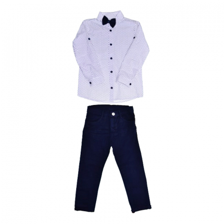 Compleuri baieti maneca lunga - Compleu 3 piese pantaloni, camasa si papion pentru baieti Mini Junior COMP-5811, Bleumarin