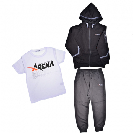 Compleuri baieti maneca lunga - Compleu 3 piese pantaloni, tricou si jacheta pentru baieti Happy House WB-3401-N, Negru