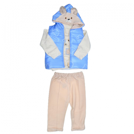 Compleuri baieti maneca lunga - Compleu 3 piese pantaloni, vesta si bluza pentru baieti Mini Junior COMP-MJ29, Crem
