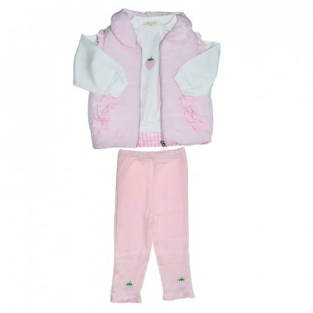 Compleuri  fete maneca lunga - Compleu 3 piese pantaloni, vesta si bluza pentru fete Mini Junior COMP-MJ27, Roz