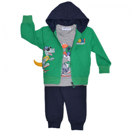Compleuri baieti maneca lunga - Compleu 3 piese pentru baieti Happy House WB-3080V, Verde