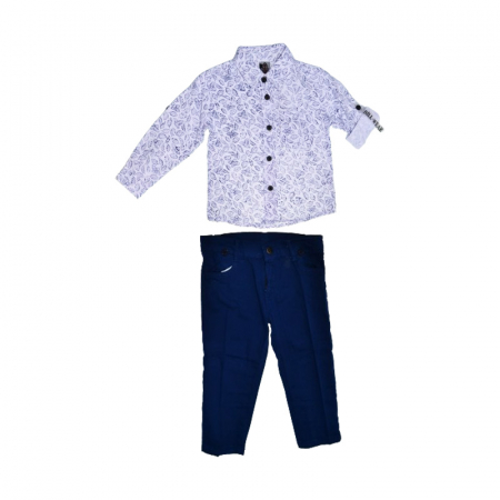 Compleuri baieti maneca lunga - Compleu 4 piese pantaloni, camasa, papion si bretele pentru baieti Mini Junior, COMP-1173, Bleumarin