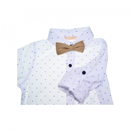 Compleu 4 piese pantaloni, camasa, papion si bretele pentru baieti Mini Junior, COMP-2407-B, Bej [5]