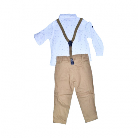Compleu 4 piese pantaloni, camasa, papion si bretele pentru baieti Mini Junior, COMP-2407-B, Bej [1]
