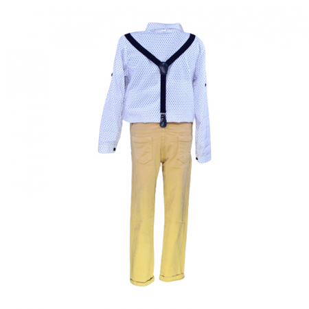 Compleu 4 piese pantaloni, camasa, papion si bretele pentru baieti Mini Junior COMP-5810, Bej [3]