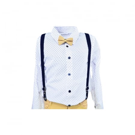 Compleu 4 piese pantaloni, camasa, papion si bretele pentru baieti Mini Junior COMP-5810, Bej [1]