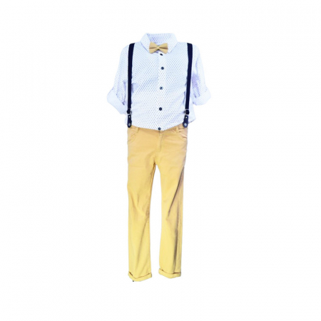 Compleu 4 piese pantaloni, camasa, papion si bretele pentru baieti Mini Junior COMP-5810, Bej [6]