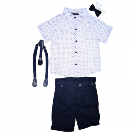 Compleuri baieti de vara - Compleu casual, de vara, 4 piese, pentru baieti, Mini Junior 2752B, Bleumarin