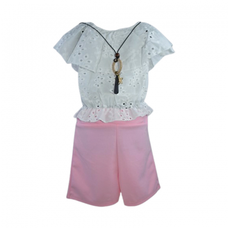 Compleuri fete de vara - Compleu de vara, din 2 piese, pentru fete, Lucky, LK6123, Roz