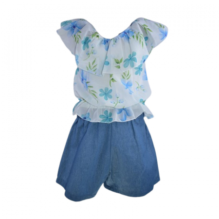 Compleu de vara, din 2 piese, pentru fete, Lucky, LK7268A, Albastru [1]