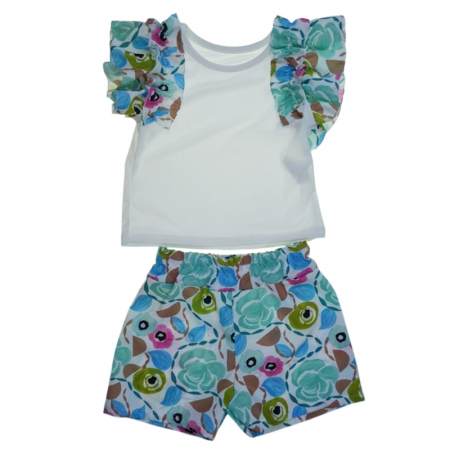 Compleuri fete de vara - Compleu de vara, din 2 piese, pentru fete, Mini junior, Q5606V-104, Verde
