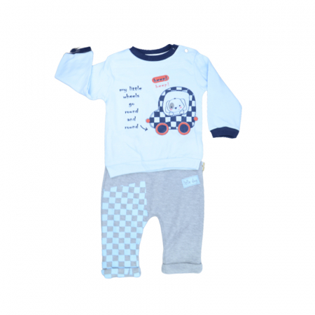 Compleuri baieti maneca lunga - Compleu din 2 piese bluza cu maneca lunga si pantaloni pentru baieti Mini Junior 100822-3, Albastru