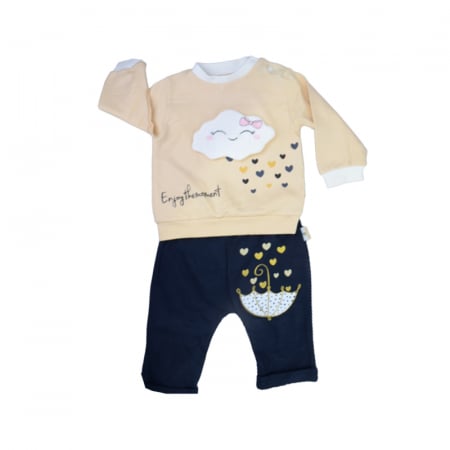 Compleuri  fete maneca lunga - Compleu din 2 piese bluza cu maneca lunga si pantaloni pentru fete Mini Junior 100822-5, Multicolor