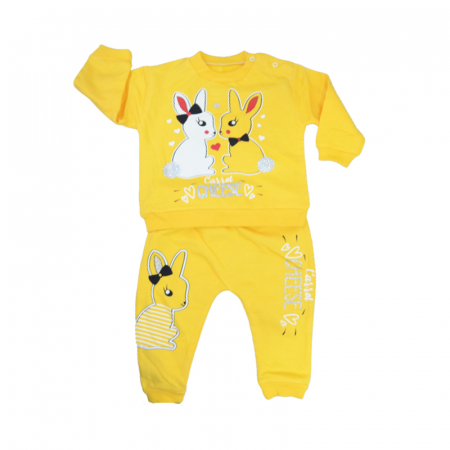 Compleuri  fete maneca lunga - Compleu din 2 piese bluza cu maneca lunga si pantaloni pentru fete Findik baby 110822, Galben