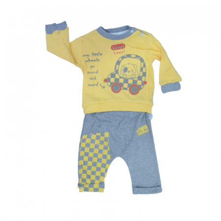 Compleuri baieti maneca lunga - Compleu din 2 piese bluza cu maneca lunga si pantaloni pentru baieti Mini Junior 100822-2, Galben