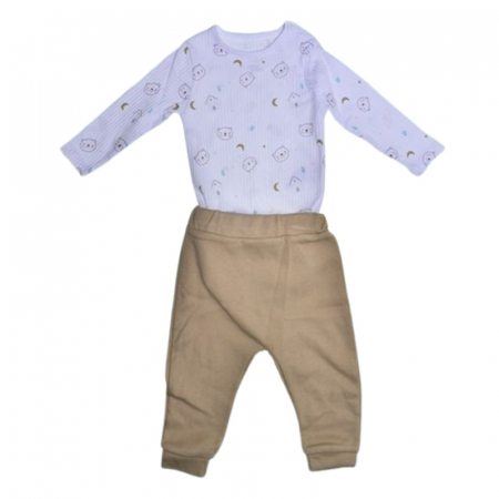 Compleuri baieti maneca lunga - Compleu din 2 piese, body si pantaloni, pentru baieti, Mini Junior 2708C, Crem