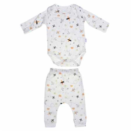 Compleuri baieti maneca lunga - Compleu din 2 piese, body si pantaloni, pentru baieti, Mini Junior 50026C, Crem