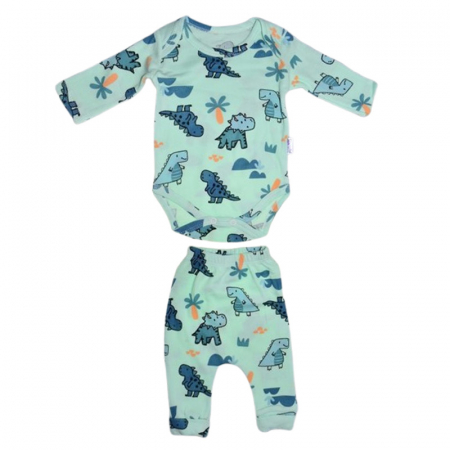 Compleuri baieti maneca lunga - Compleu din 2 piese, body si pantaloni, pentru baieti, Mini Junior 50026V, Verde