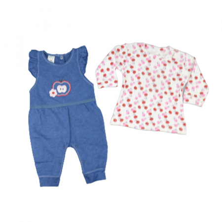 Compleu din 2 piese salopeta si bluza cu maneca lunga pentru fete Bebelinna 100822-1, Albastru [2]