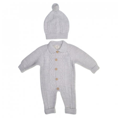 Compleuri baieti maneca lunga - Compleu din 2 piese, salopeta si caciula, pentru baieti, Mini Junior 4141C, Crem