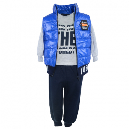 Compleuri baieti maneca lunga - Compleu din 3 piese pentru baieti Minijunior MJ0124-98, Albastru