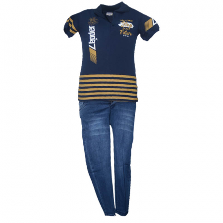 Compleuri baieti de vara - Compleu din 2 piese tricou si blugi pentru baieti WIGGLE KIDS 220323-BLE, Bleumarin