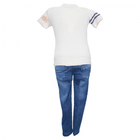 Compleu din 2 piese tricou si blugi pentru baieti WIGGLE KIDS 220323-CR, Crem [1]
