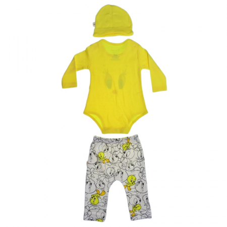 Compleu din 3 piese pantaloni, body si caciula, pentru fete, Mini Junior 4030G, Galben [1]