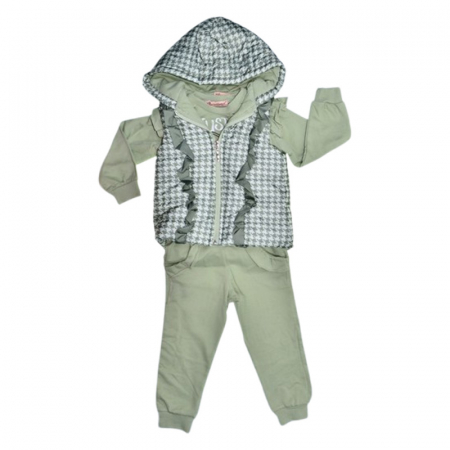 Compleuri  fete maneca lunga - Compleu din 3 piese pantaloni, bluza si vesta, pentru fete, Mini Junior 5751V, Verde