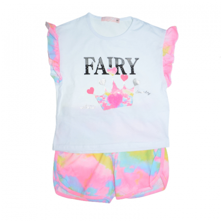 Compleuri fete de vara - Compleu din doua piese pentru fete Happy House WB-2953B, Alb