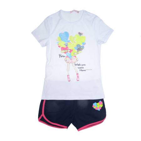 Compleuri fete de vara - Compleu din doua piese pentru fete Happy House WB-2954A, Alb